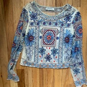 Zara Red White & Blue Beaded Long Sleeve Top